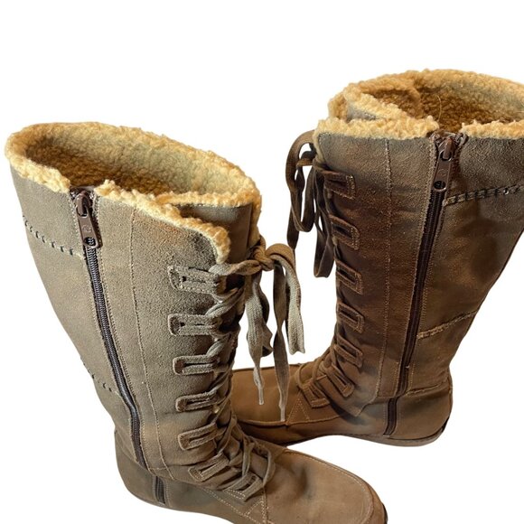 Timberland Womens Waterproof Tan Suede Tall Lace-Up Boots W/ Faux Shearling Lini - Picture 9 of 16